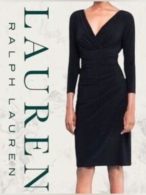 Lauren by Ralph Lauren Black Ruched V-Neck Wrap Dress - Women Size 6